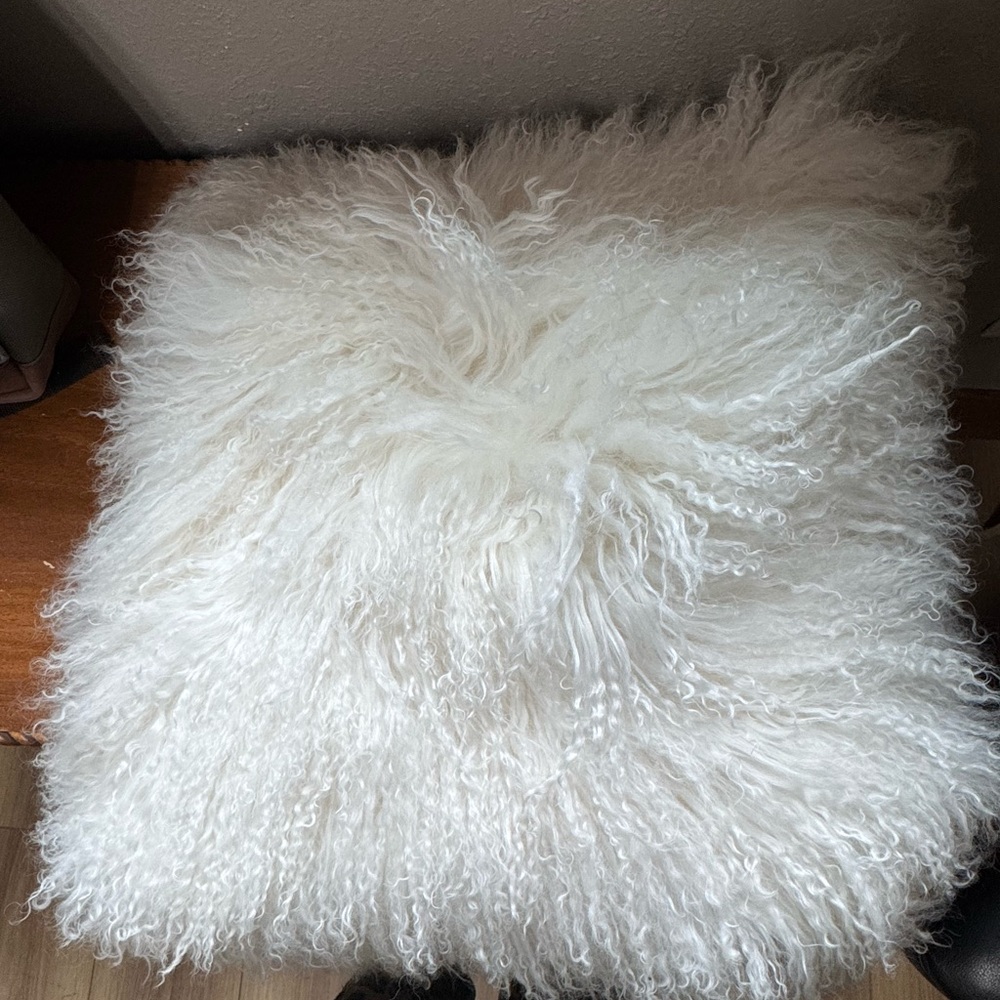 Angora White Throw Pillow 18”x18”